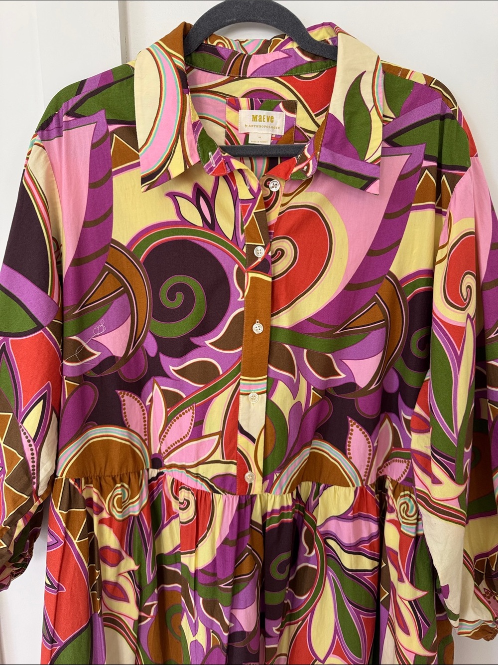 Anthropologie Maeve The Bettina Tiered Shirt Dress Purple Motif Size 2X - Picture 4 of 11